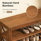 Bamworld Shoe Rack Bench with Storage 3 Tier Bamboo Shoe Bench Entryway Rustic Solid Wood Entryway Bench (X-Brown,31.5") - Image 6