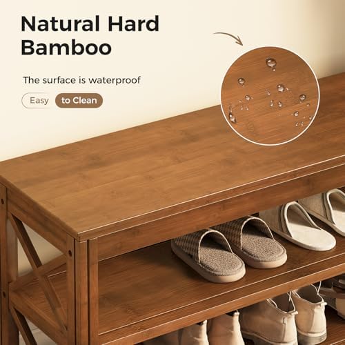 Bamworld Shoe Rack Bench with Storage 3 Tier Bamboo Shoe Bench Entryway Rustic Solid Wood Entryway Bench (X-Brown,31.5") - Image 6