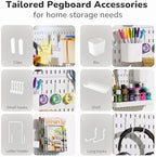 Keepo Peg Board Wall Organizer – Plastic Pegboard Panels, Modular Peg Board Storage System For Home Office, Craft Room, Gaming Setup (White, 22″×22″) - Image 4