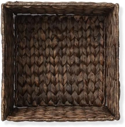 Casafield 10.5" x 10.5" Water Hyacinth Storage Baskets, Espresso - Set of 6 Collapsible Cube Organizers, Woven Bins for Bathroom, Bedroom, Laundry, Pantry, Shelves - Image 6