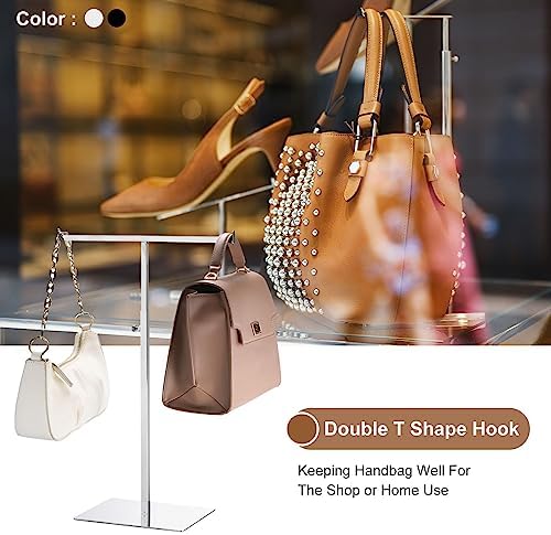 uxcell Purse Display Stand T Shaped Metal Adjustable Handbag Rack Double Hook Holder Necklace Organizer for Home Boutique Store - Silver - Image 5