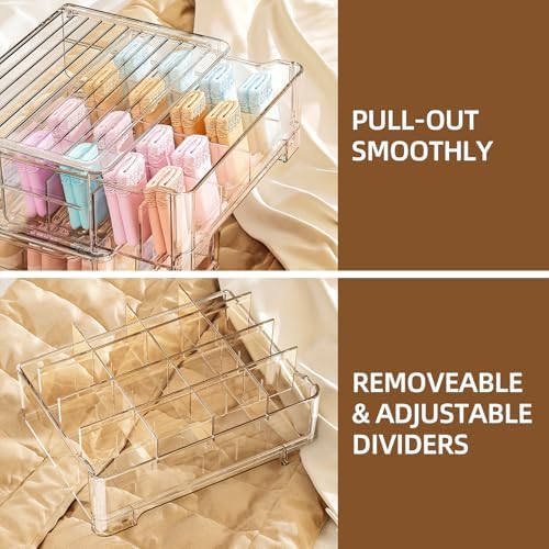 Underwear Drawer Organizer with Dividers, 24 Cell Stackable Sock Organizer for Closet, Plastic Underwear Storage Drawer for Closet, Bra Organizer for Baby Clothes, Panties, Belts, Ties, Scarf - Image 7