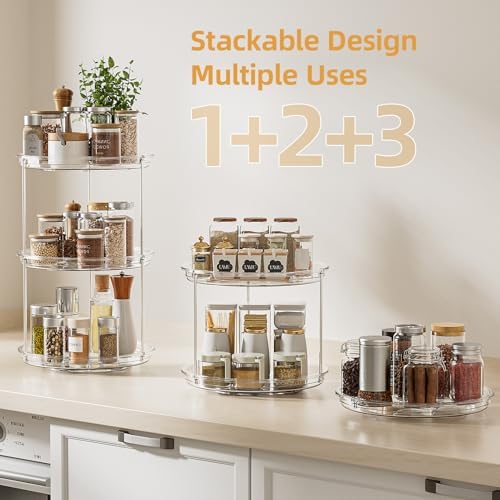 LAMU 2 Tier Lazy Susan Turntable Organizer for Cabinet, 9'' Rotating Spice Rack for Kitchen, Pantry, Countertop, Bathroom, Vanity, Under Sink, Medicine Cabinet Organizer, 3 Pack - Image 3