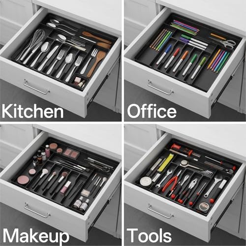 Silverware Organizer, Large Expandable Utensil Drawer Organizer, Cutlery Storage Divider for Forks, Spoons, Knives in Kitchen (Black) - Image 6