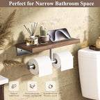 Tindbea Rustic Double Toilet Paper Holder with Walnut Wood Shelf, Farmhouse Toilet Paper Holder Brushed Nickel Stainless Steel Bathroom Tissue Roll Holder - Image 2