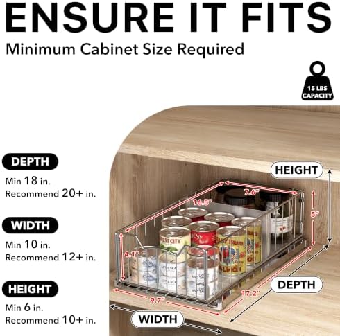 Simple Houseware Pull-Out Cabinet Sliding Basket, 17.2Dx9.7Wx5H, Chrome - Image 3
