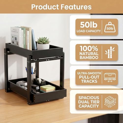 Bamboo Under Sink Storage 2 Tier Pull Out Cabinet Organizer - Image 3