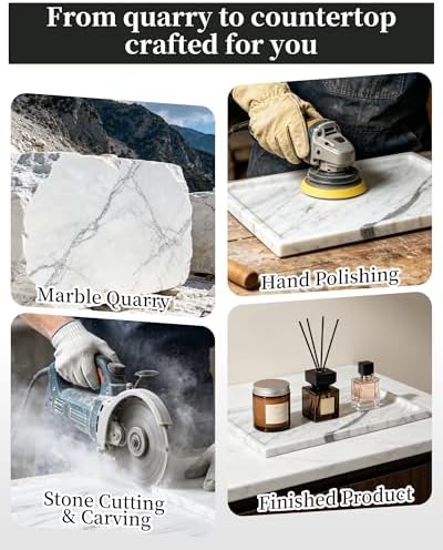 100% Natural Marble Tray for Home Decor, 12"x8" Marble Vanity Tray for Countertop Bathroom Kitchen Dresser, Stone Tray for Jewelry, Cosmetics, Lotion and Perfume - Image 4