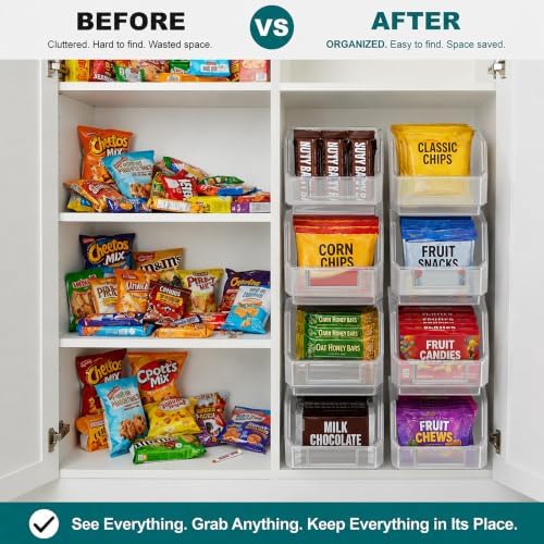 Sorbus Clear Stackable Storage Bins 8 Pack – Open Front Plastic Stackable Pantry Organizer Bins for Pantry Snack Organizer, Closet, Garage & Office, 5.5"W x 11"D x 5"H - Image 4