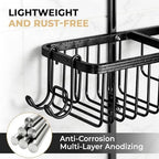 Adjustable Hanging Shower Caddy for Handheld Showerhead, Rustproof Aluminum Over Shower Head Organizer, Renter-Friendly No-Swing Storage for Tall Bottles & Soap, 2-Tier, Black - Image 4