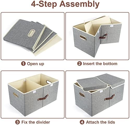 TYEERS Extra Large Collapsible Storage Bins with Lids and Compartments, Organizing Bins for Closet Storage, Clothes Storage, Cube Organizer for Home Office Storage - 3 Pack - Gray - Image 6