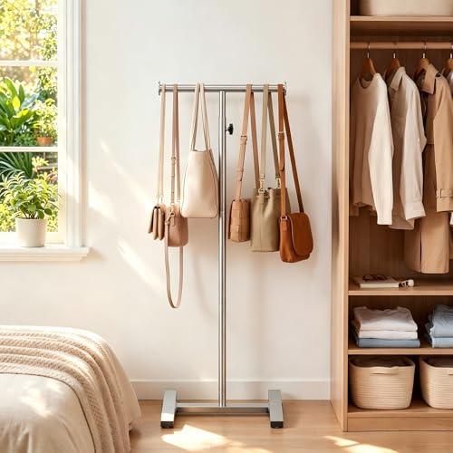56" Shopping Bag Rack Stand, Adjustable Freestanding Tote Bag Display for Retail Store, Boutique, Entryway & Hallway, Holds Up to 22 lbs, Silver - Image 4