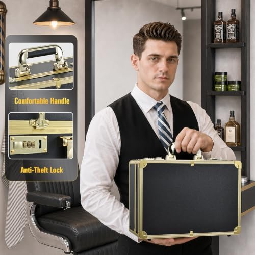 Barber Accessory Case Profesional Barbers Briefcase Tool Case (Gold) - Image 5