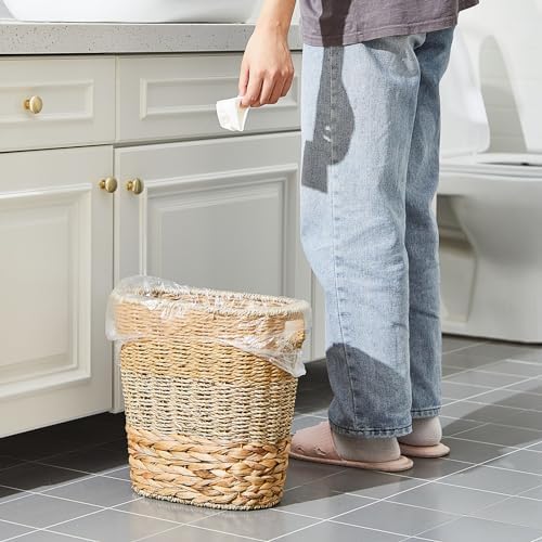 Ziliny 2 Pcs Wicker Trash Can with 50 Tarsh Bags, Classic Style, Mix Color - Image 3