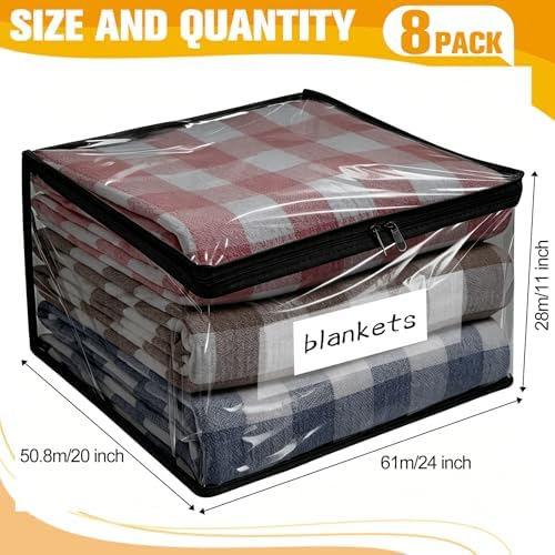 Plastic Storage Bags with Easy-Glide Zipper, Pack of 8, Durable Clear Vinyl Zippered Storage Bags for Clothes Sweaters Comforters Blankets Sheets Bedding (24 x 20 x 11 Inch, Transparent Black) - Image 2