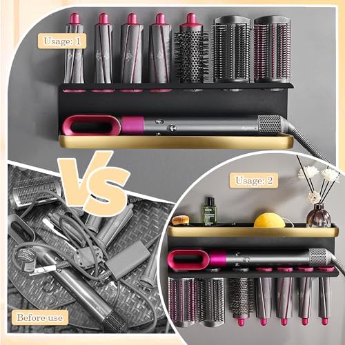 Airwrap Storage Holder Compatible with Dyson Airwrap Curling Iron Wall Mounted Storage Rack Holder for Home Organizer (with Comb) Gold - Image 4