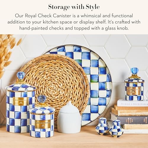 MACKENZIE-CHILDS Enamel Canister, Large, Blue-and-White Royal Check - Image 2