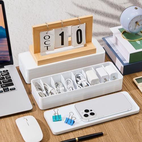 Tatuo Cord Organizer Box with Lid, White, 4 Pack - Image 6