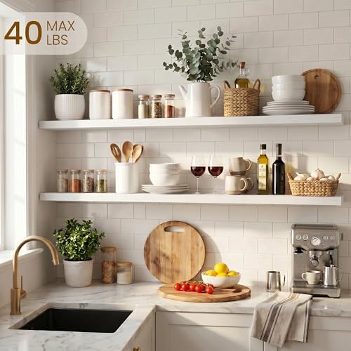 Dreamland Floating Shelves for Wall, Rustic White Floating Shelves for Bathroom|Bedroom|Kitchen, Deep Wall Mounted Book Shelf, Wood Storage Display Shelf for Home Decor, Set of 2 - Image 3