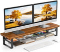 Dual Monitor Stand, 35.4 Inch Monitor Stand Riser for 2 Monitors, 2 Tiers Wood Desk Shelf with Storage, Desktop Organizer Stand for Computer, Laptop, Printer, TV by NestNeatHome