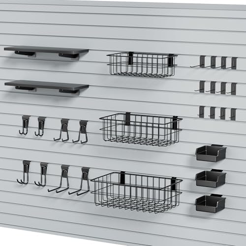35Pcs Slatwall Accessories Kit, with Slatwall Hooks, Baskets, Shelves, Bins by FOFARY
