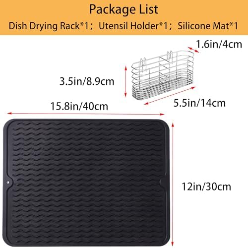 NiuYichee Stainless Steel Dish Drying Rack(14.2" L x 9.5" W x 4.1" H), Expandable Fruit & Vegetable Drain Rack Over Sink, Dish Drainer Rack in Sink, with Utensil Holder & 16" Silicone Mat - Image 6
