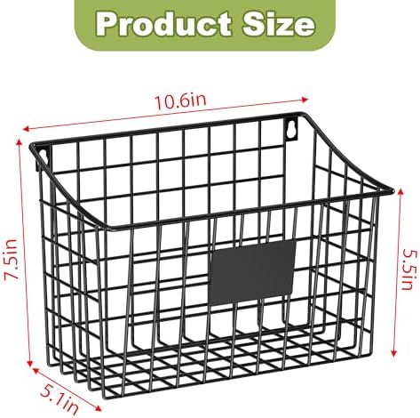 Wall Basket with Label Plate & 5 S-Hooks –4 Pack Hanging Wire Basket for Organizing, Wall Storage for Kitchen, Bathroom, Pantry, Laundry, RV – Hanging Wall Basket, Metal - Image 5
