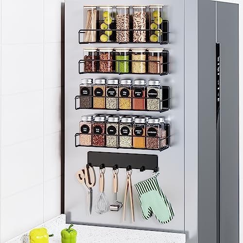 Mystozer Metal Magnetic Spice Rack for Refrigerator Black, 5 Pack by Mystozer