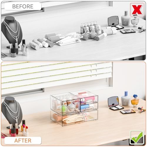 Yieach 4 Pack Clear Stackable Storage Drawers,Acrylic Drawer Organizer for Medicine,Palettes,Hair Accessories and Makeup Organizer,Plastic Drawers for Cabinet,Office,Desk,Bathroom Storage Containers - Image 5