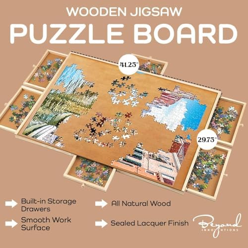 2000 Piece Wooden Jigsaw Puzzle Board 41.5" x 30" with 6 Drawers Rotating - Image 3