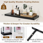 Floating Shelves for Wall, 24in Black Wooden Shelves Set of 2 - Image 3