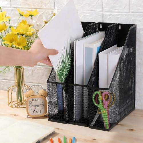 Sliner 6 Pack Black Metal Magazine Holder Mesh Steel Document Rack 1 Section File Organizer Extra Wide Magazine Folder Storage Desk Tidy for Office Home, 12.6"x 9.8"x 3" - Image 4