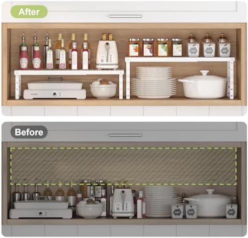 RUILALIFE Expandable Cabinet Organizer Shelf With Adjustable Height, Stackable Kitchen Countertop Organizer Rack, Adjustable Shelf Riser For Kitchen Counter, Pantry, Cupboard, Desk, Tabletop - Image 5