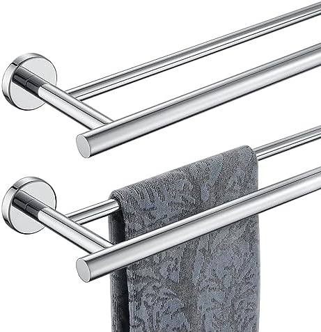 JQK Double Towel Bar Chrome, 20.5 Inch 304 Stainless Steel Thicken 0.8mm Towel Rack Bathroom, Towel Holder Polished Steel Wall Mount, Useable Length 18 Inch 2 Pack, TB100L18-CH-P2 by Homeimprovement