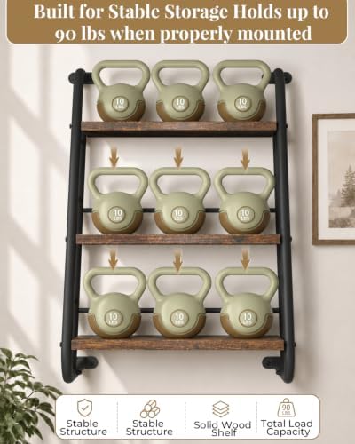 Floating Shelves for Wall,3-Tier Rustic Wood Ladder Wall Shelf,16" Brown - Image 5