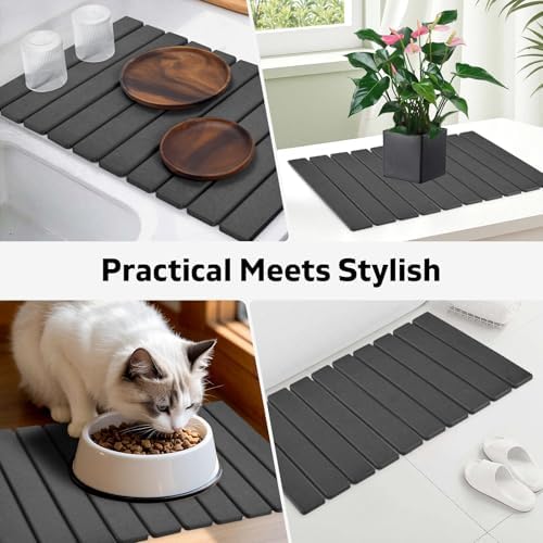 Large Stone Dish Drying Mats for Kitchen Counter, Fast Drying Collapsible Drying Mat, Eco-Friendly Absorbent Diatomaceous Earth Mats for Dishes Cups, Match Any Countertop (Dark Gray 24"×16" & 8"x4") - Image 7