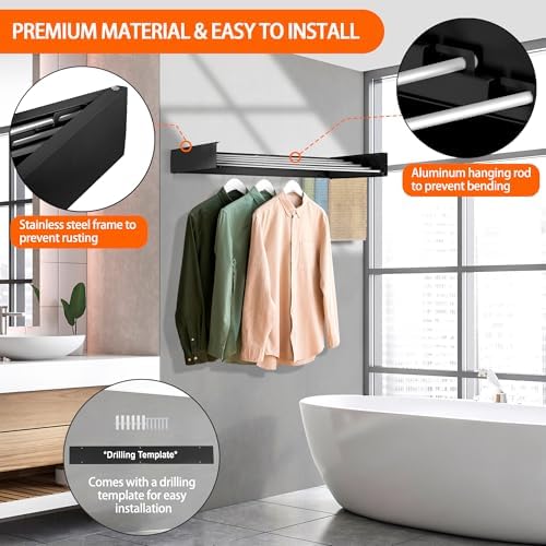 FOCHIER F Laundry Drying Rack Wall Mounted Clothes Drying Rack Black,23.6" - Image 4