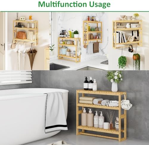 RRX Bathroom Shelf Storage Organizer, Shelf 3-Tier Adjustable Layer, Beige - Image 6