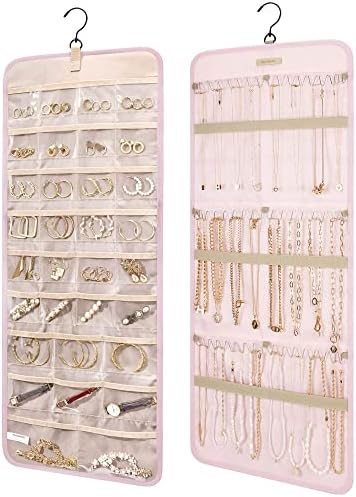 BAGSMART Hanging Jewelry Organizer Necklace/Earring/Ring 2-Sided L Pink by BAGSMART