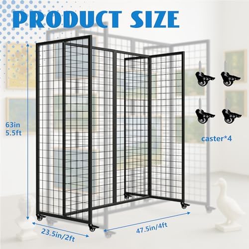 Grid Wall Panels, Grid Wall with Wheels,4x5.5Ft Gridwall Panel Display Stand,Sturdy Art Display Panels, Grid Display Stand, Black - Image 3