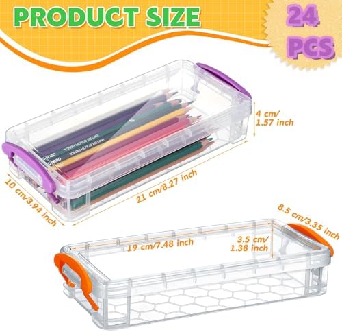 Crtiin 12 Pack Clear Pencil Box Stackable Case, White, Orange, Purple - Image 3