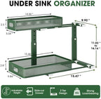Under Sink Organizer 4-Pack, Metal 2-Tier Pull-Out Cabinet Shelf with Slide-Out Mesh Drawers, Height Adjustable, Space-Saving Under Sink Storage Racks for Kitchen, Bathroom, Laundry Room,Dark Green - Image 2