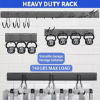 Garage Tool Organizer Wall Mount, 64 Inch Heavy Duty Garden Tool Organizer Storage System, Easy Install with 10 Adjustable Hooks, for Garage, Basement, Shed, Workshop, Black, Steel - Image 3