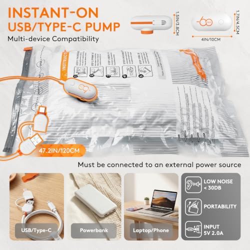 12 Combo Vacuum Seal Bags for Clothing Travel with USB/Type-C Pump - Image 2