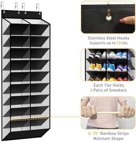 KEEPJOY Large Capacity Over the Door Shoe Organizer, 10-Tier Mesh Hanging Shoe Rack with 20 Wide Deep Pockets, Holds 20–30 Pairs of Sneakers and Boots, Door Hanging Shoe Holder (Piano White) - Image 3