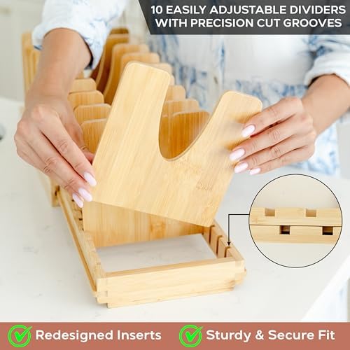 Pot and Pan Organizer for Under Cabinet – Bamboo Pot Lid Organizer for Cabinet with Magnetic Lock, Expandable 2-in-1, Adjustable Dividers, Non-Slip Base for Cutting Boards, Cookie Sheets, Bakeware - Image 5