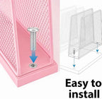 5-Section Vertical File Organizer for Desk, Sturdy Wood Base & Metal Mesh Desktop File Holder, Upright Paper Folder Sorter for Office Supplies（Pink） - Image 6