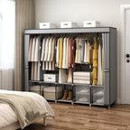 MOGELAFOO 83 Inch Wide Portable Closet Wardrobe, Clothes Storage Rack Organizer with Cover, 5 Clothes Hanging Rods and 10 Storage Shelves, Grey - Image 3