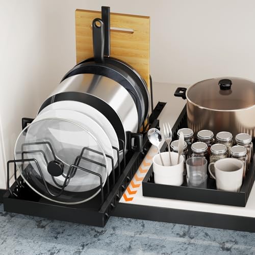 FLSEPAMB 2 Pack 16.5" Deep Expandable Pots and Pans Organizer Under Cabinet by FLSEPAMB