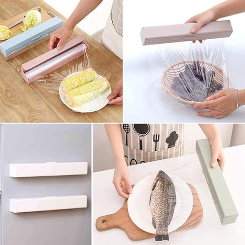 Foil Cutters, Cling Film Dispenser Plastic Wrap Dispenser Food Wrap Cling Film Storage Organizer for Kitchen Aluminum Foil Wax Paper 3 Pieces (Color: rosy Blue White) - Image 4